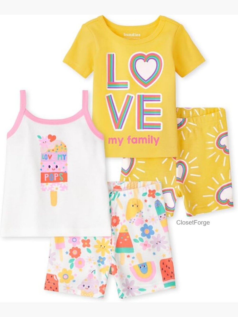 Kids Cotton Pajama Set Short Sleeve Top & Shorts 4 Piece